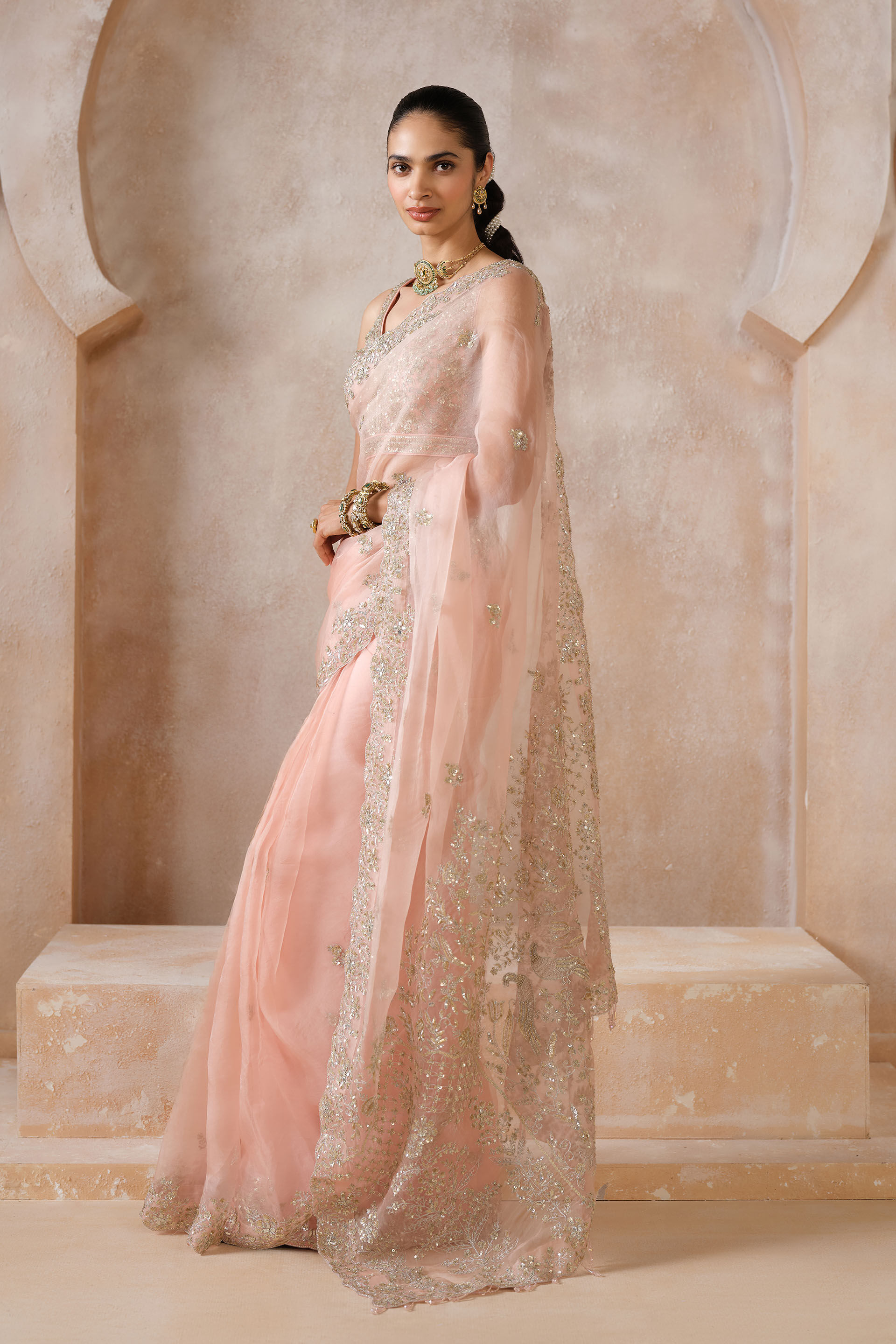 Sharvani Gota Patti Silk Saree, Blush, image 3